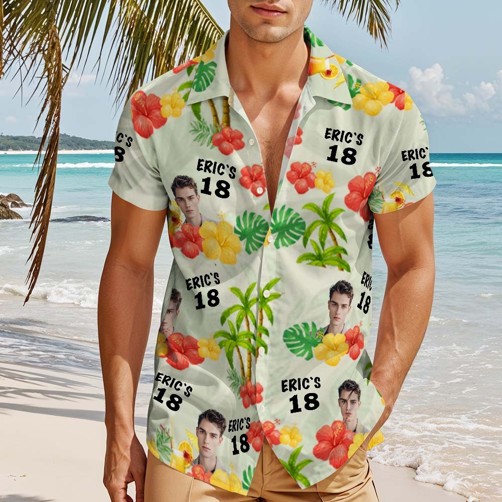 Personalized Custom Hawaiian Shirt Customized Date and Name Birthday Face Hawaiian Shirt