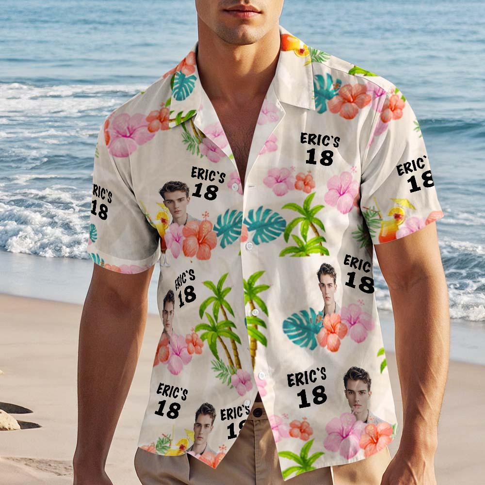 Personalized Custom Hawaiian Shirt Customized Date and Name Birthday Face Hawaiian Shirt