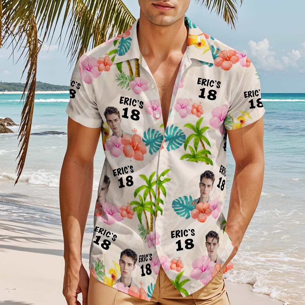Personalized Custom Hawaiian Shirt Customized Date and Name Birthday Face Hawaiian Shirt