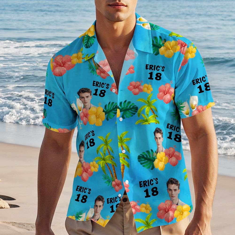 Personalized Custom Hawaiian Shirt Customized Date and Name Birthday Face Hawaiian Shirt
