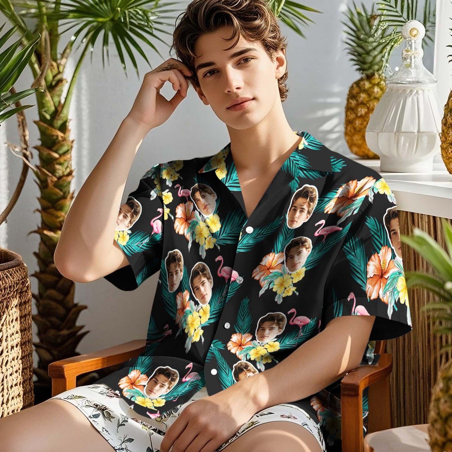 Custom Face Flamingo Hawai Shirt Summer Gift, Family Gift