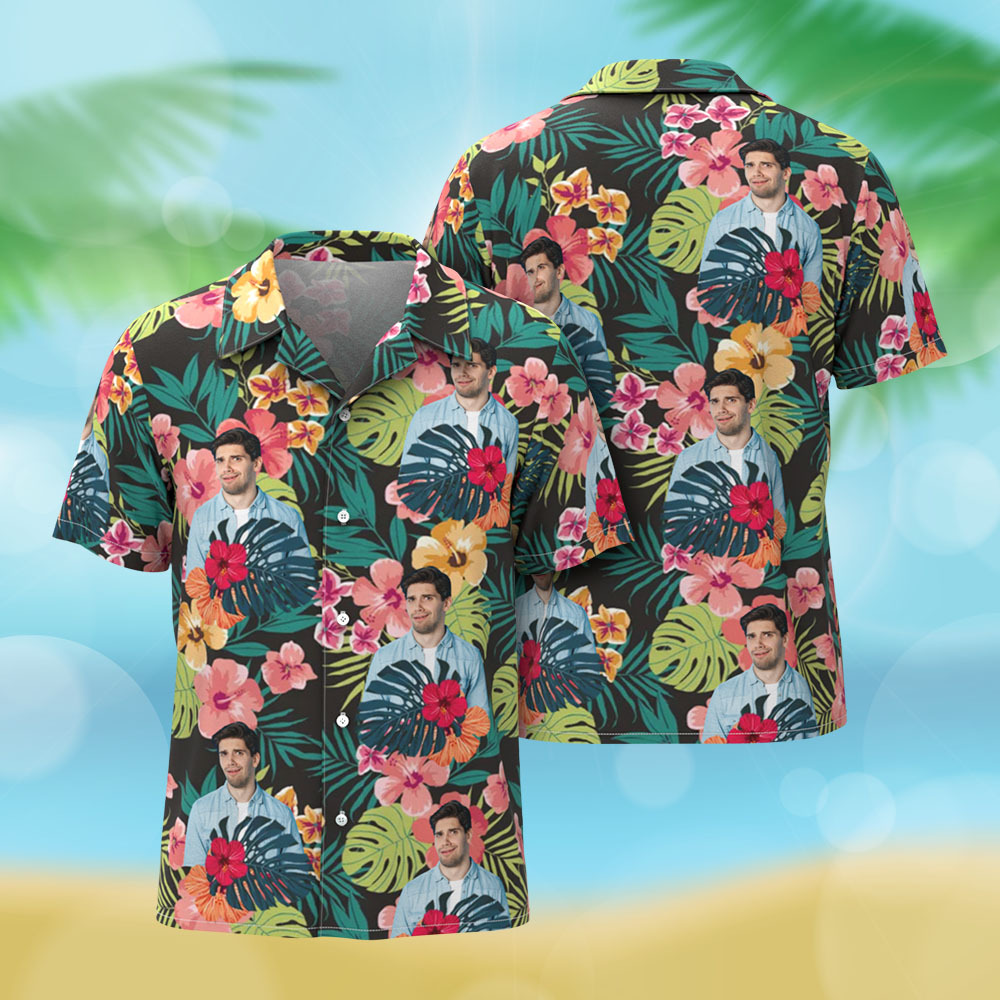 Custom Photo Hibiscus Flower Hawaiian Shirt Personalized Dog Cat Photo Hawaiian Shirt