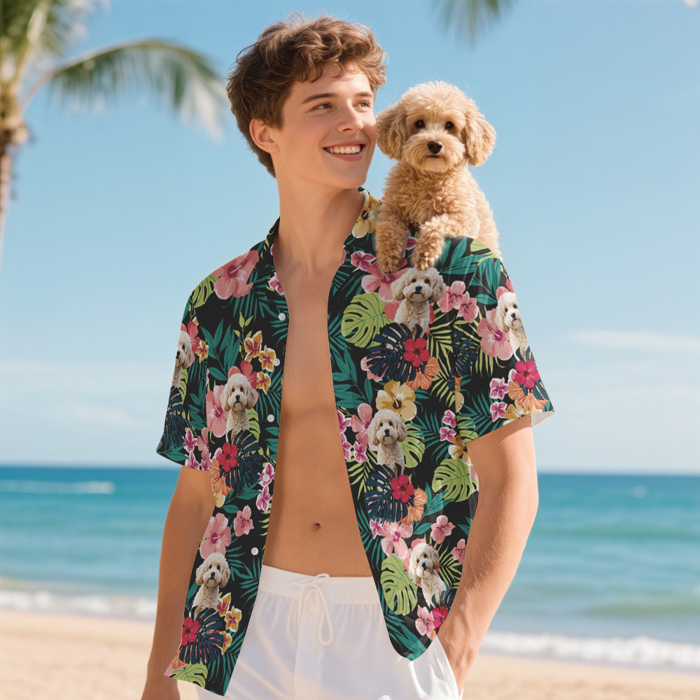 Custom Photo Hibiscus Flower Hawaiian Shirt Personalized Dog Cat Photo Hawaiian Shirt