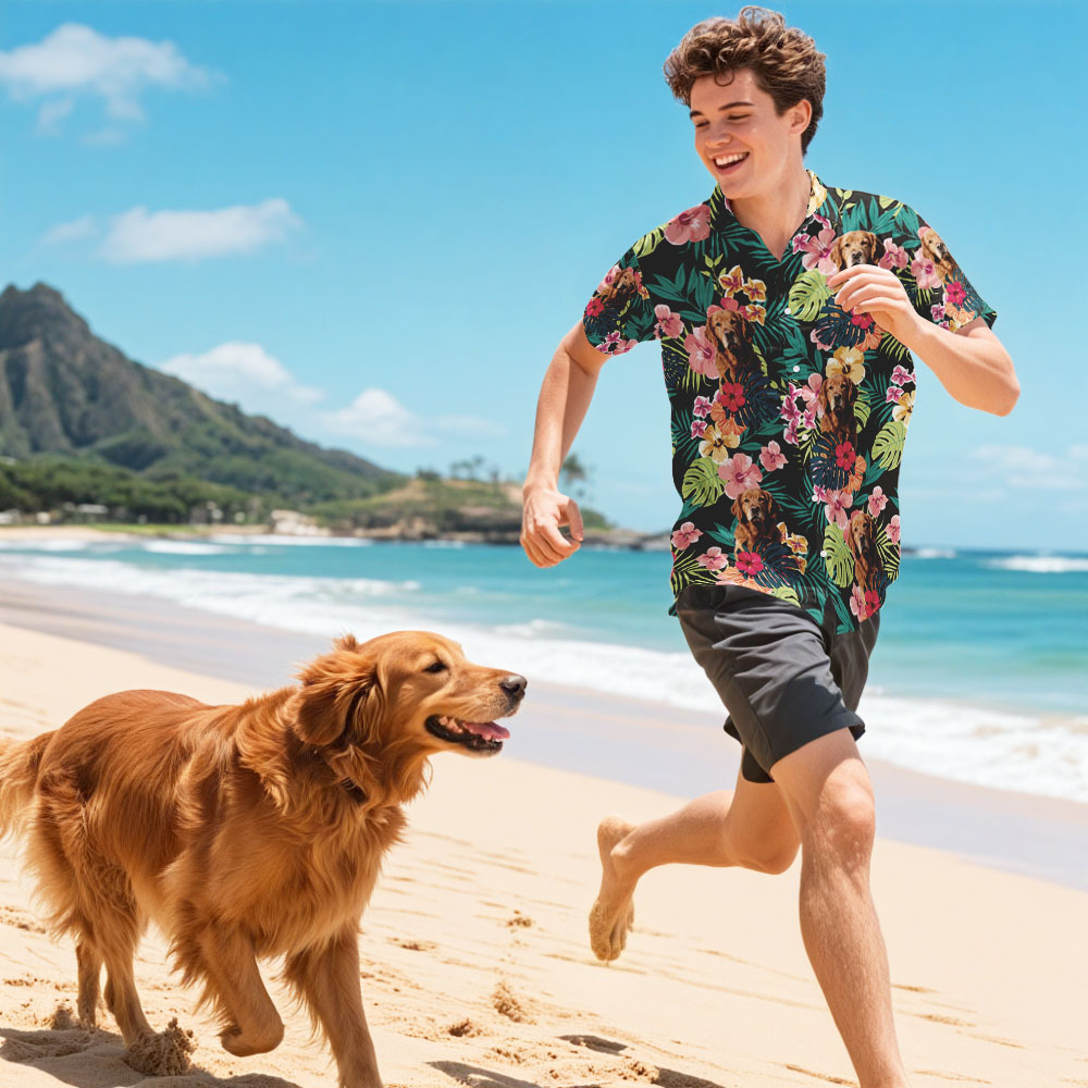 Custom Photo Hibiscus Flower Hawaiian Shirt Personalized Dog Cat Photo Hawaiian Shirt