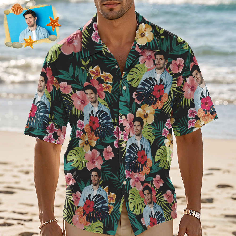 Custom Photo Hibiscus Flower Hawaiian Shirt personalizedDog Cat Photo 