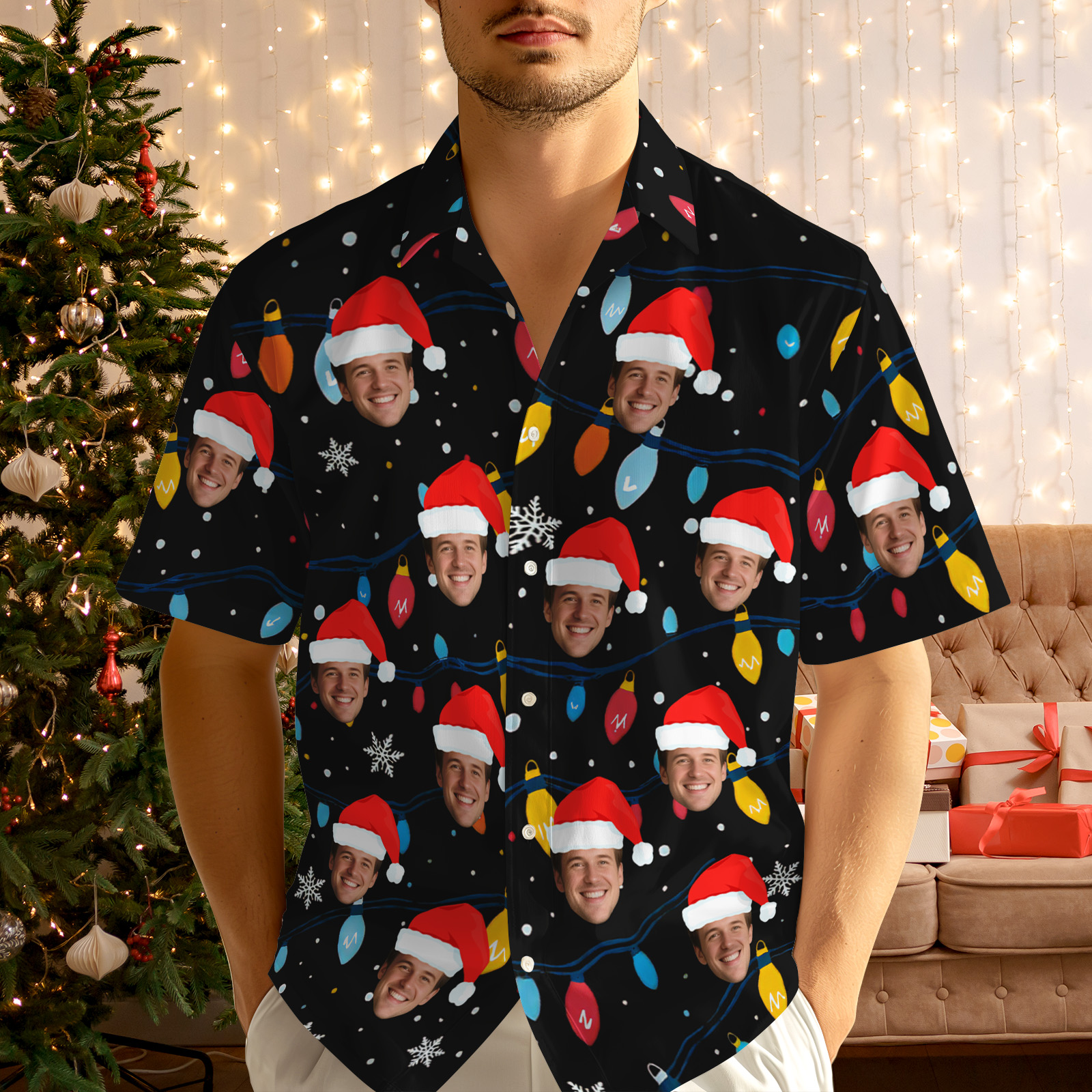 Personalized Christmas Face Hawaiian Shirt, Custom Photo Print Shirt, Funny Holiday Party Outfit, Unique Family Christmas Gift for Family, Couple, Friends