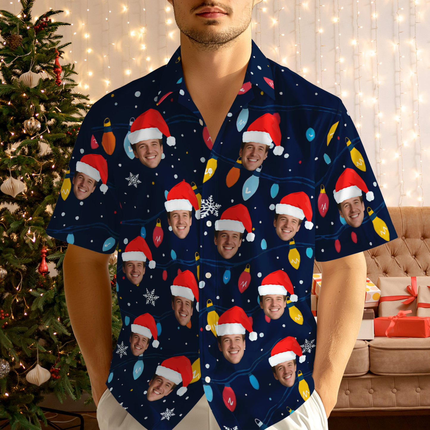 Personalized Christmas Face Hawaiian Shirt, Custom Photo Print Shirt, Funny Holiday Party Outfit, Unique Family Christmas Gift for Family, Couple, Friends