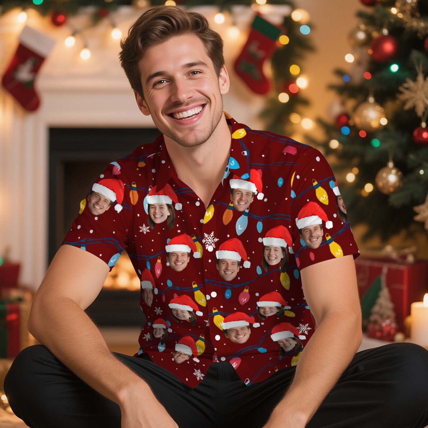 Personalized Christmas Face Hawaiian Shirt, Custom Photo Print Shirt, Funny Holiday Party Outfit, Unique Family Christmas Gift for Family, Couple, Friends