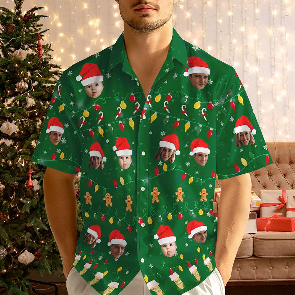 Personalized Christmas Face Hawaiian Shirt, Custom Photo Print Shirt, Funny Holiday Party Outfit, Unique Family Christmas Gift for Family, Couple, Friends