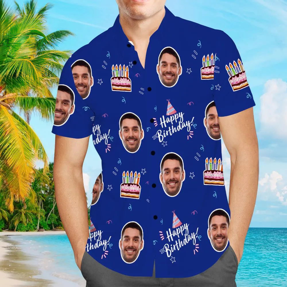 Custom Face Hawaiian Shirt All Over Print Men's Shirt Happy Birthday