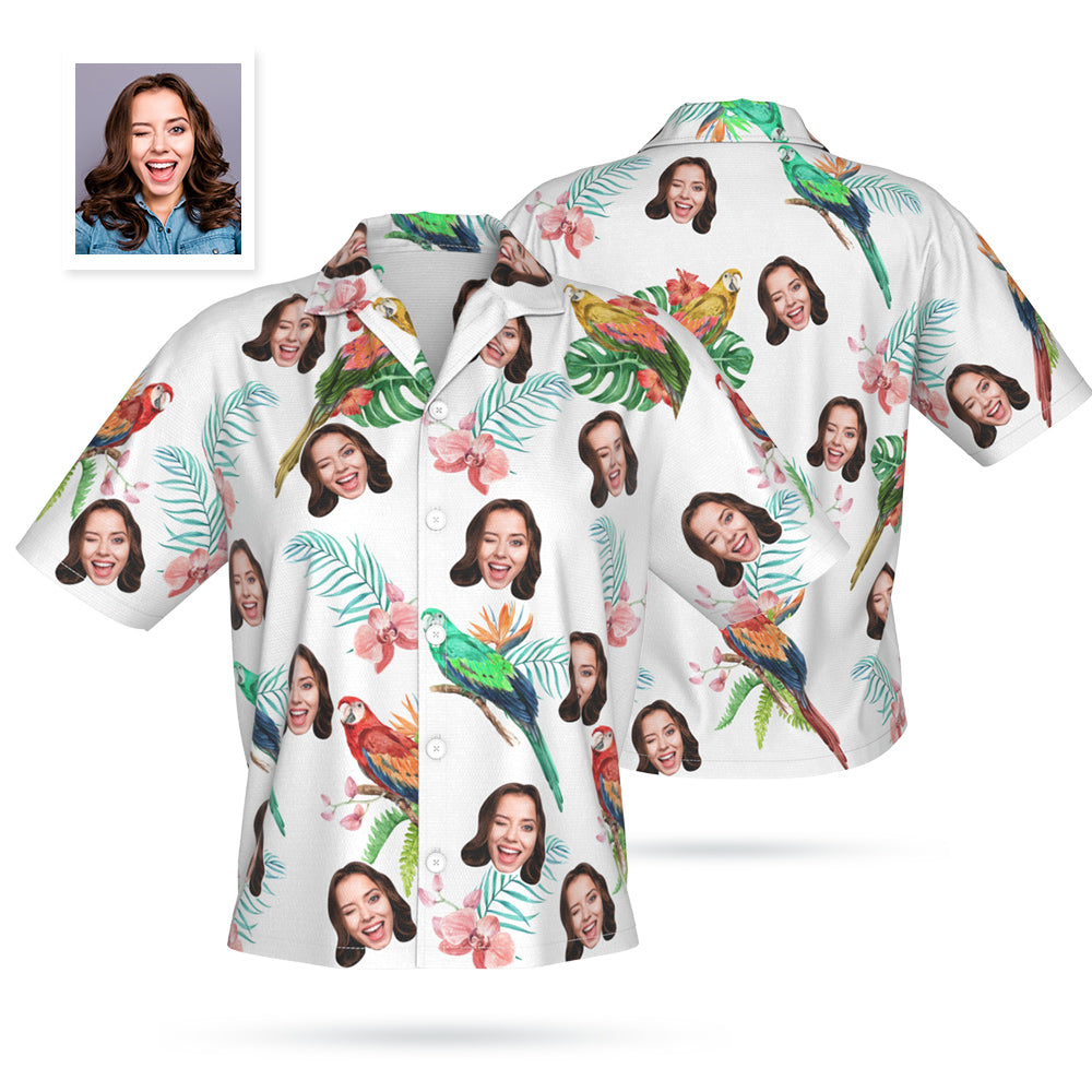 Custom Face Hawaiian Shirt Personalized Photo Summer Shirts for Women - Parrot