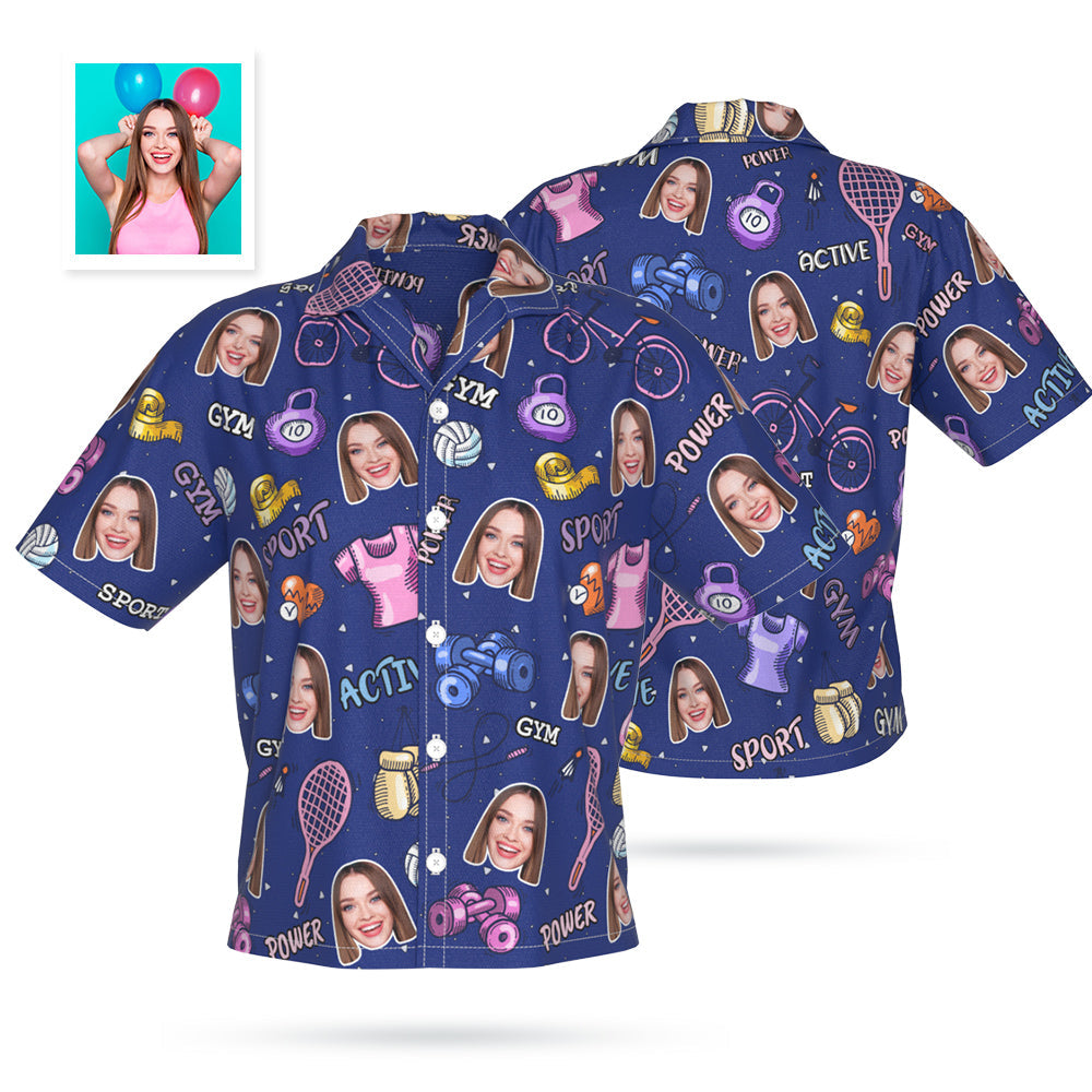 Custom Face Hawaiian Shirt Personalized Photo Gym Girl Summer Shirts for Women