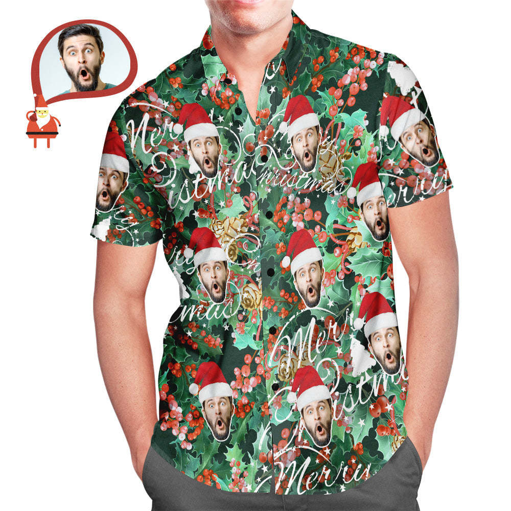 Men's Custom Face Merry Christmas Hawaiian Shirt Personalised Christmas Gift