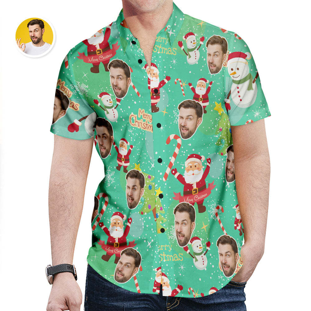 Custom Face Hawaiian Shirt Santa Claus and Snowman Shirt Christmas Gift for Men - MyHawaiianShirtsAU