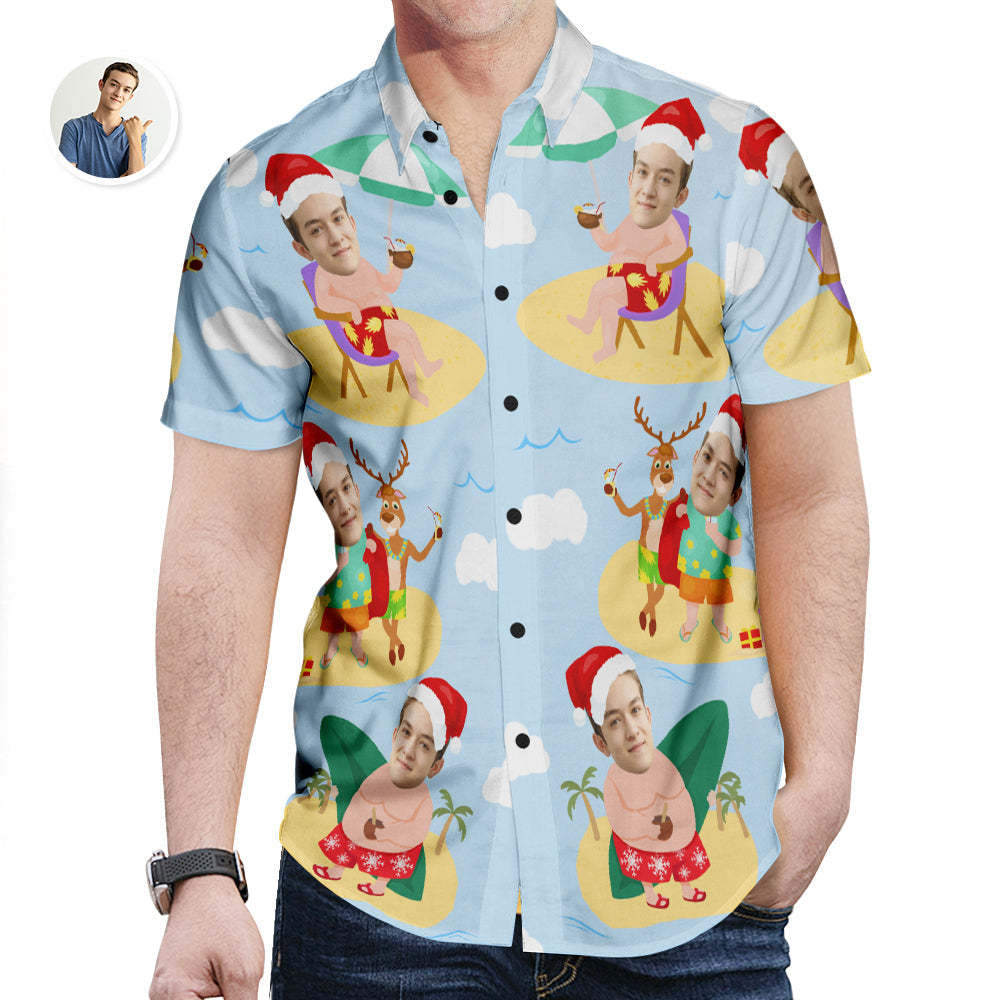 Custom Face Christmas Hawaiian Shirt Surfing Santa Hawaiian Shirt Gift for Men - MyHawaiianShirtsAU