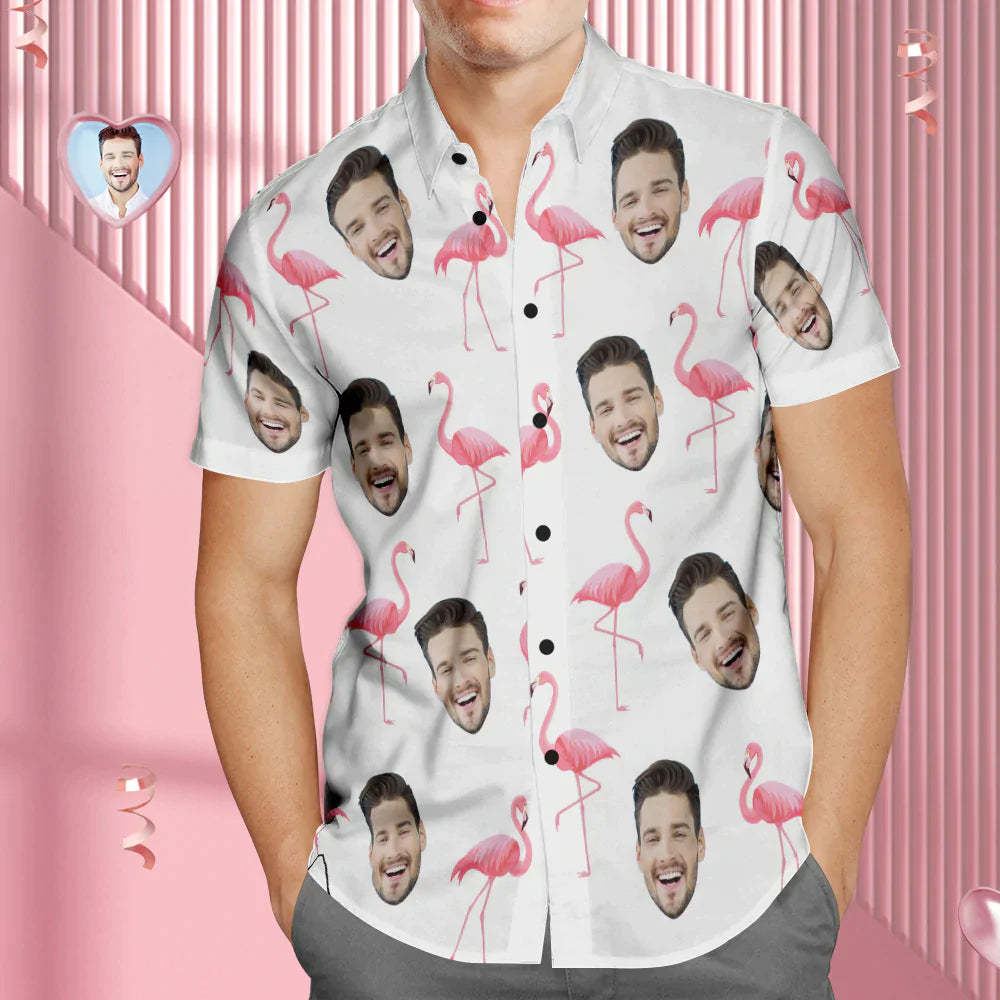 Custom Face Hawaiian Shirt Personalised Men's Photo Flamingo Shirt Valentine's Day Gift For Him