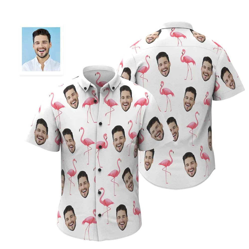 Custom Face Hawaiian Shirt Personalised Men's Photo Flamingo Shirt Valentine's Day Gift For Him