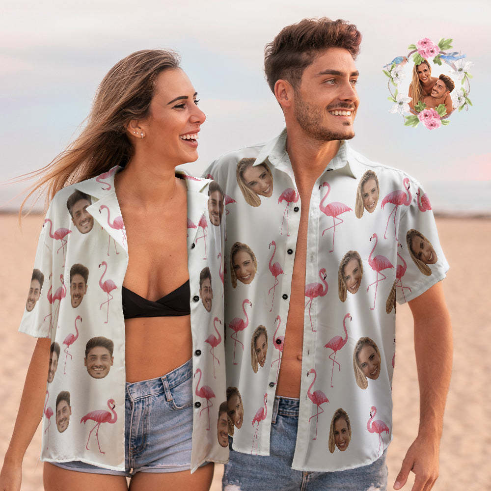 Custom Face Couple Matching Hawaiian Shirts Mountains Valentine's Day Gift
