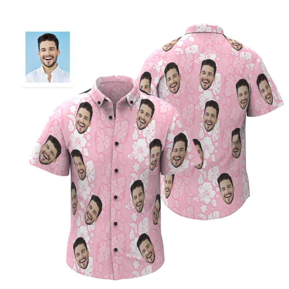 Custom Face Hawaiian Shirt Personalised Men's Photo Shirt Valentine's Day Gift Honolulu Leis