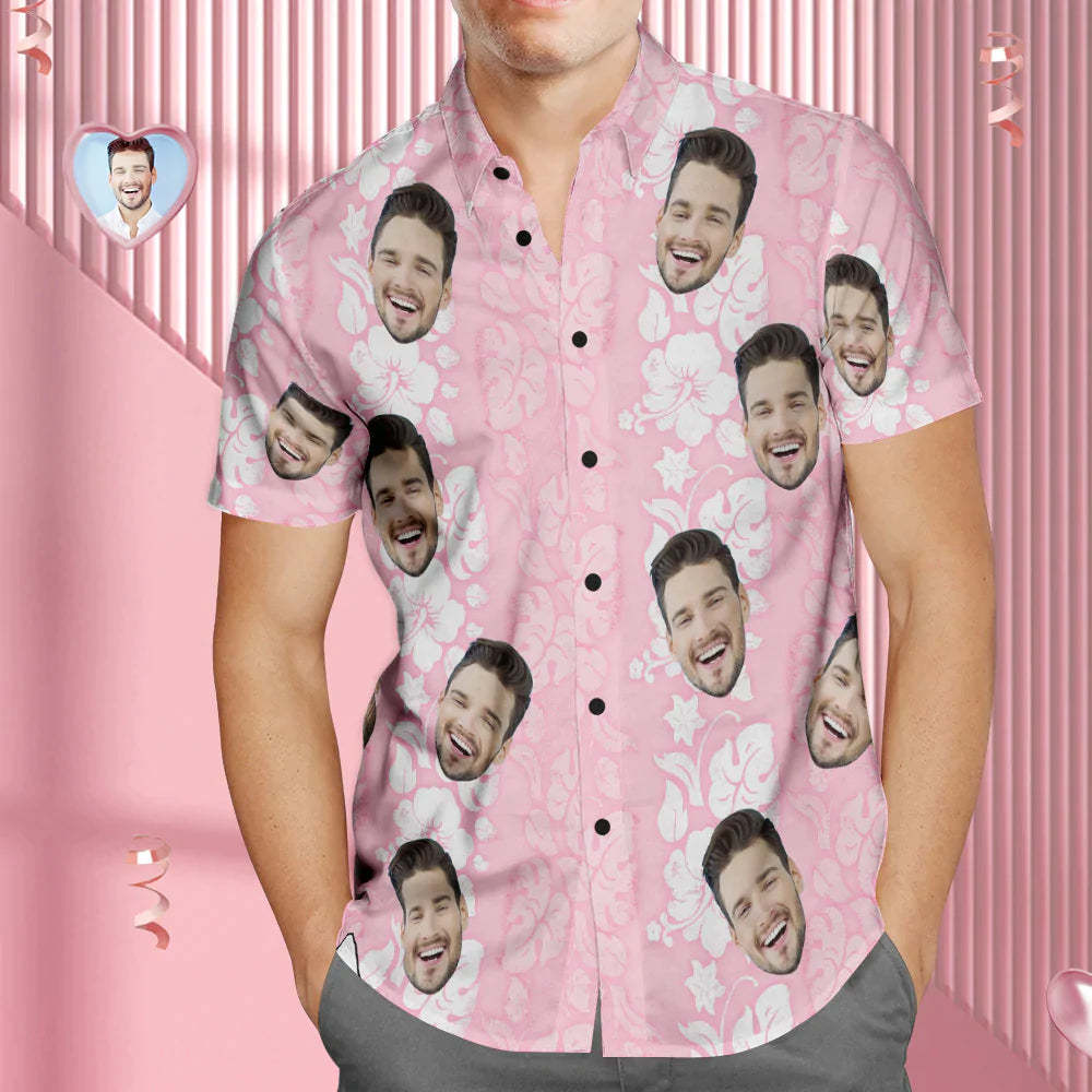 Custom Face Hawaiian Shirt Personalised Men's Photo Shirt Valentine's Day Gift Honolulu Leis