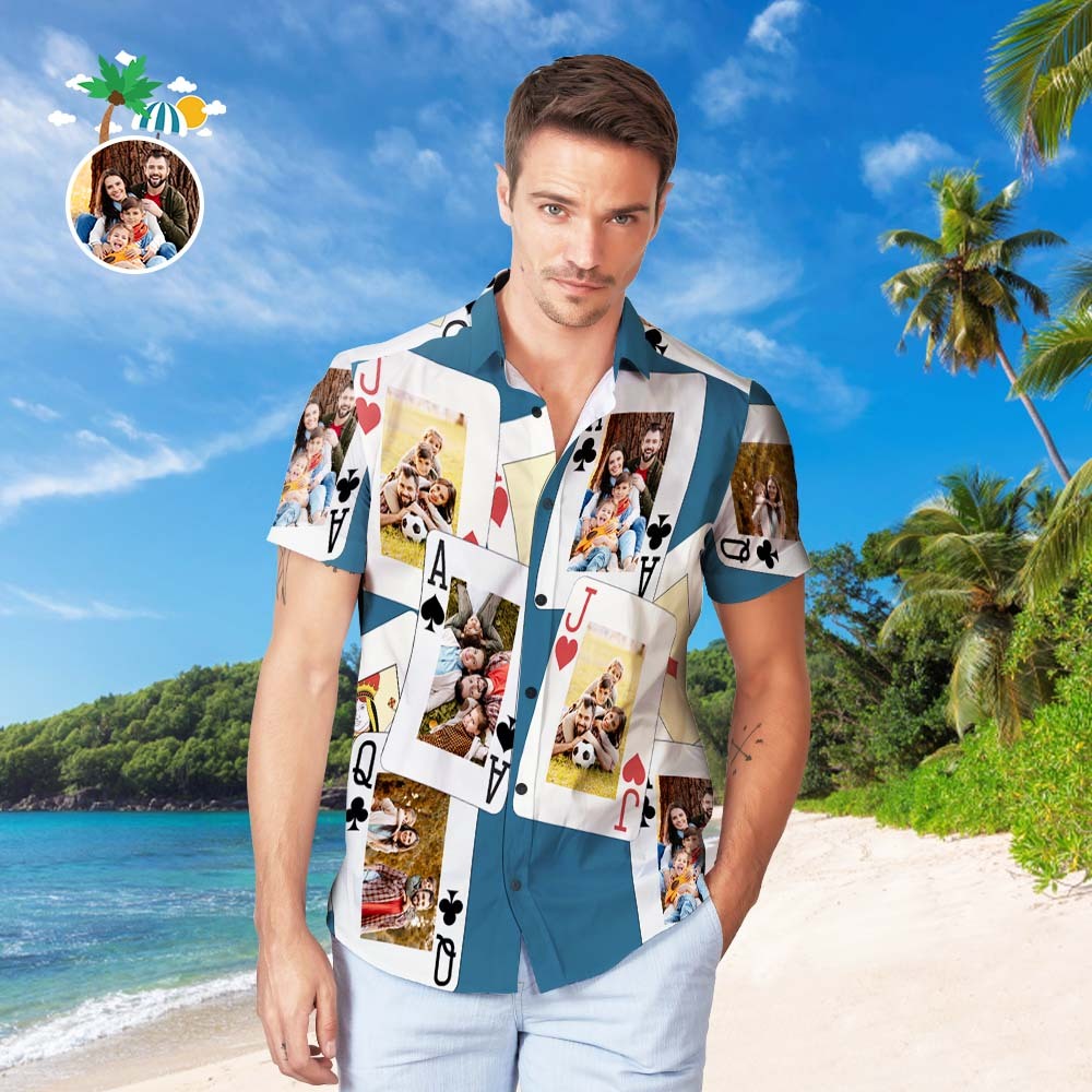 Custom Photo Hawaiian Shirt Men's Popular All Over Print Hawaiian Beach Shirt Holiday Gift - Playing Card