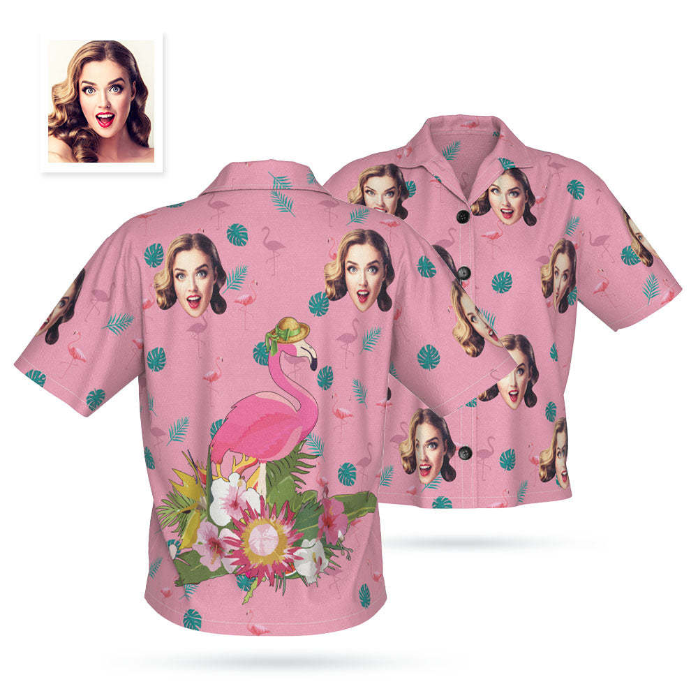 Custom Face Hawaiian Shirt Personalised Women's Photo Shirt Fashion Flamingo - MyFacepajamas