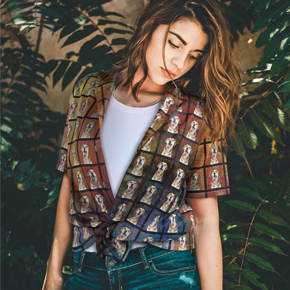 Custom Photo Hawaiian Shirt For Women Personalised Pet's Photo Shirt Square Portrait Pattern - MyFacepajamas