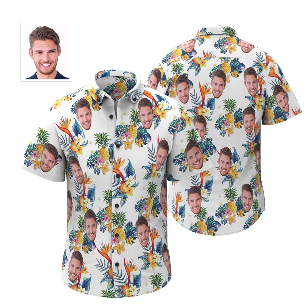 Custom Face Hawaiian Shirt Personalised Men's Photo Shirt Aloha Pineapple - MyPhotoBoxerUk
