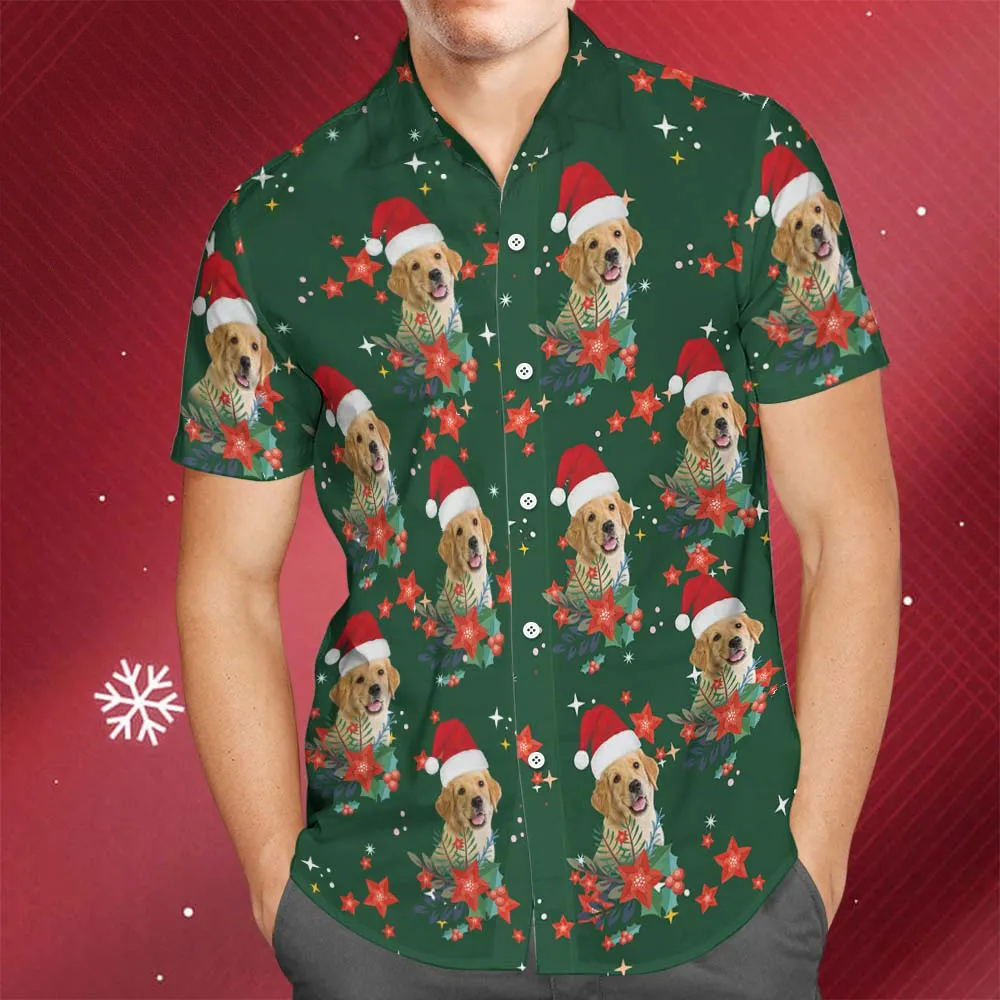 Men's Custom Photo Christmas Hawaiian Shirts Christmas Gift for Pet Lovers