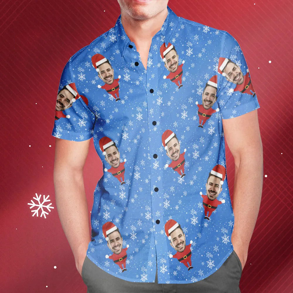 Men's Custom Face Christmas Santa All Over Print Hawaiian Shirt Christmas Gift
