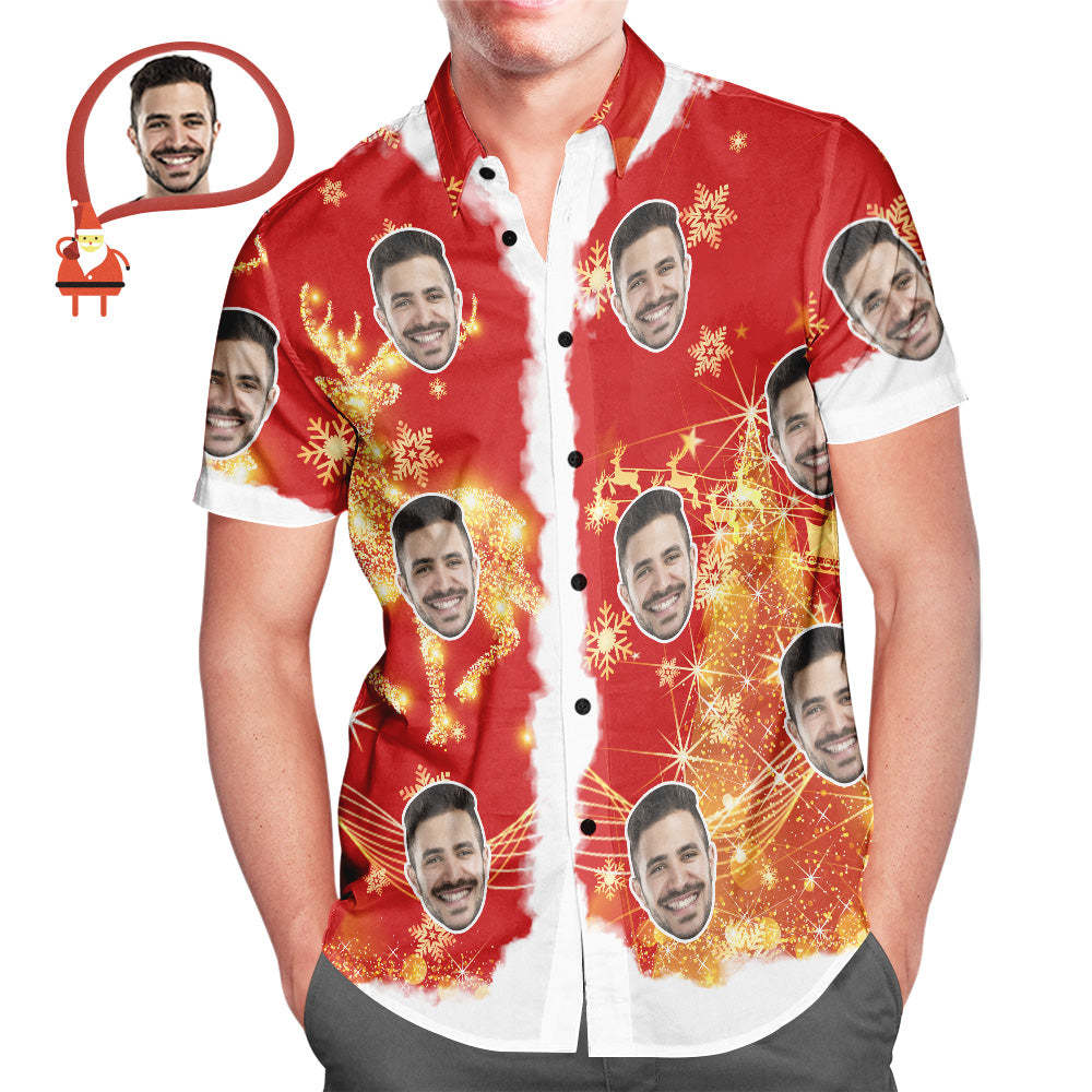 Men's Custom Face Merry Christmas Personalised Hawaiian Shirt Christmas Gift