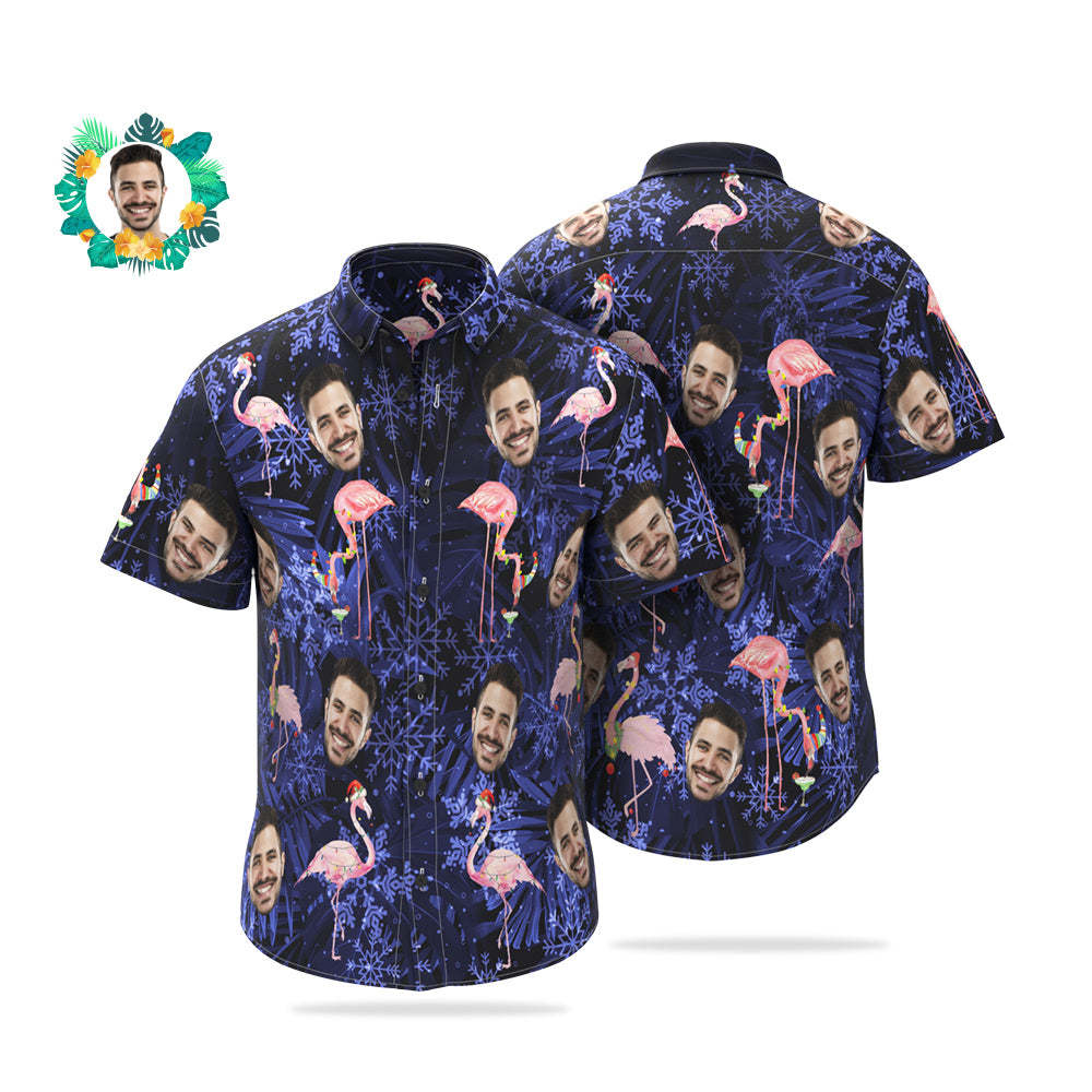 Custom Face Hawaiian Shirts Personalised Photo Flamingo On Christmas Shirt For Men