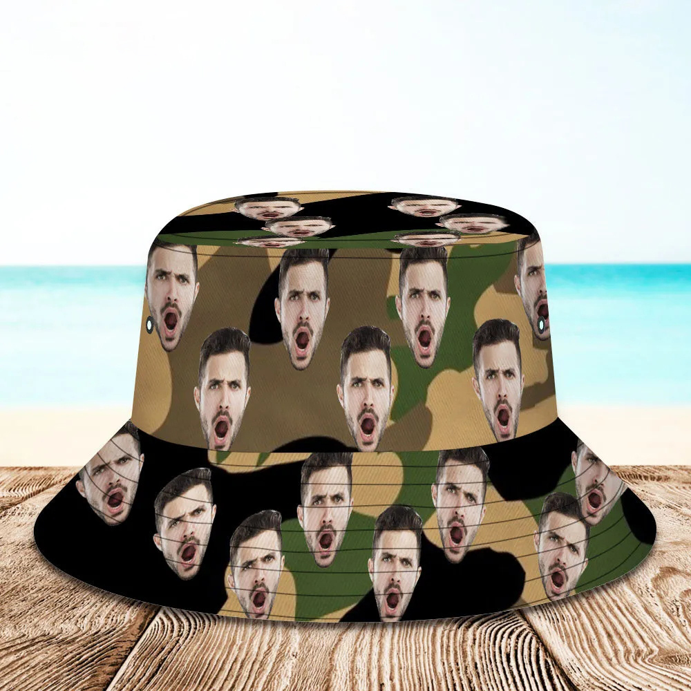 Custom Bucket Hat Unisex Face Bucket Hat Personalize Wide Brim Outdoor Summer Cap Hiking Beach Sports Hats Camouflage Bucket Hat Gift for Lover