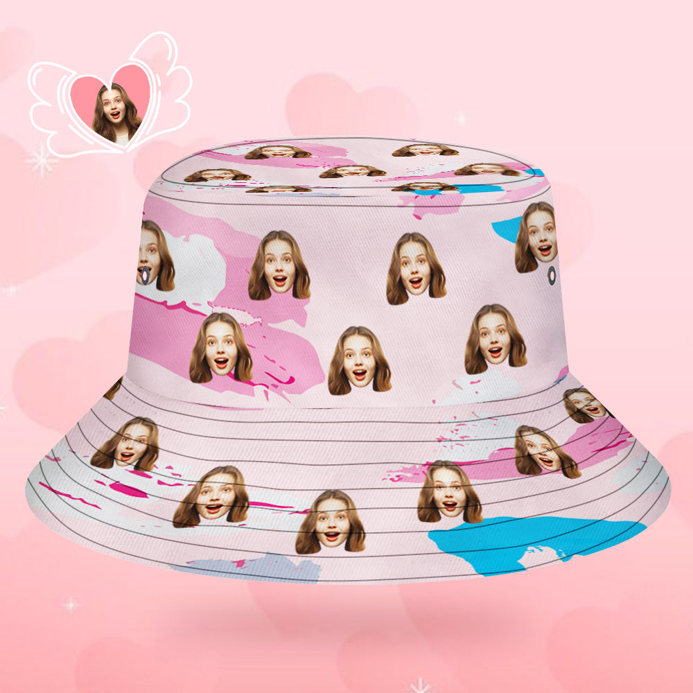 Custom Bucket Hat Unisex Face Bucket Hat Pink Geometric Printing Bucket Hat - MyPhotoBoxerUk