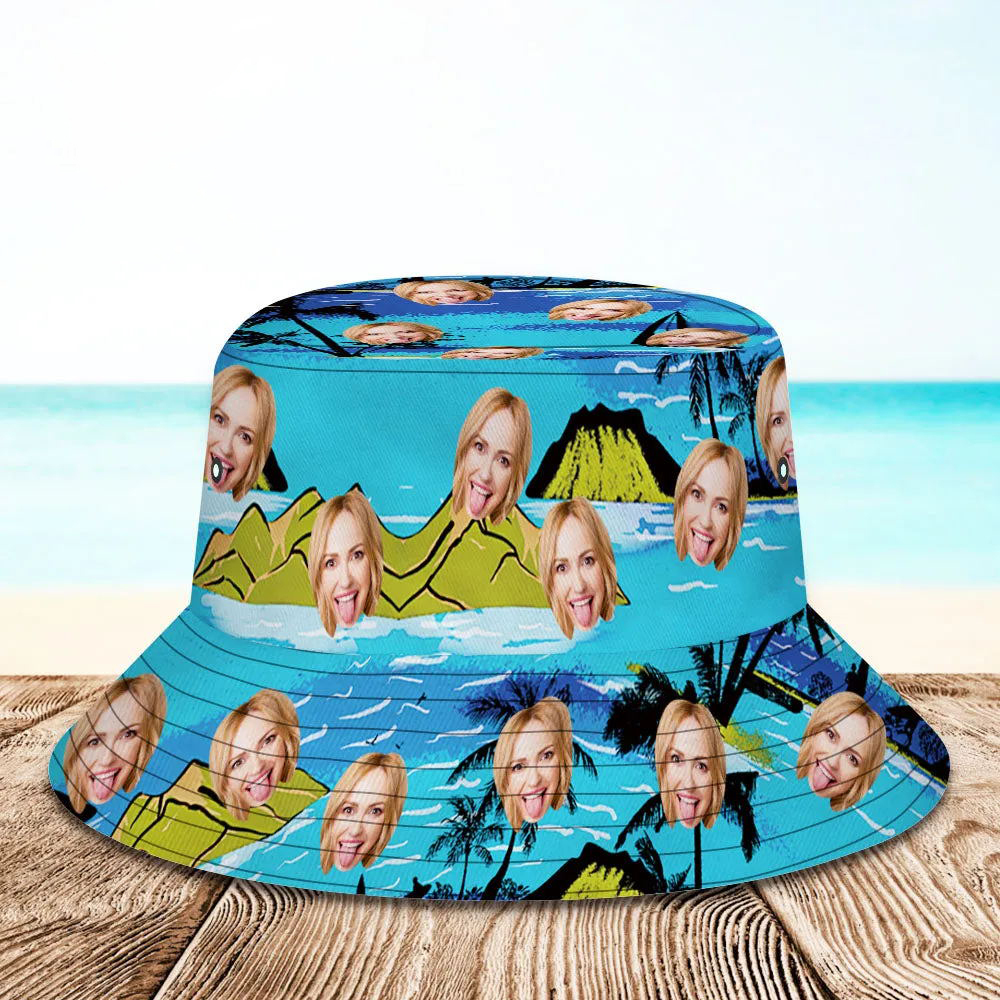 Custom Bucket Hat Personalized Face All Over Print Tropical Flower Print Hawaiian Fisherman Hat - Vice City