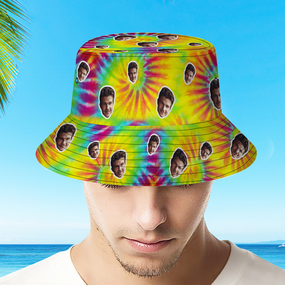 Custom Bucket Hat Unisex Face Bucket Hat Personalised Wide Brim Outdoor Summer Cap Hiking Beach Sports Hats Tie Dye - MyPhotoBoxerUk