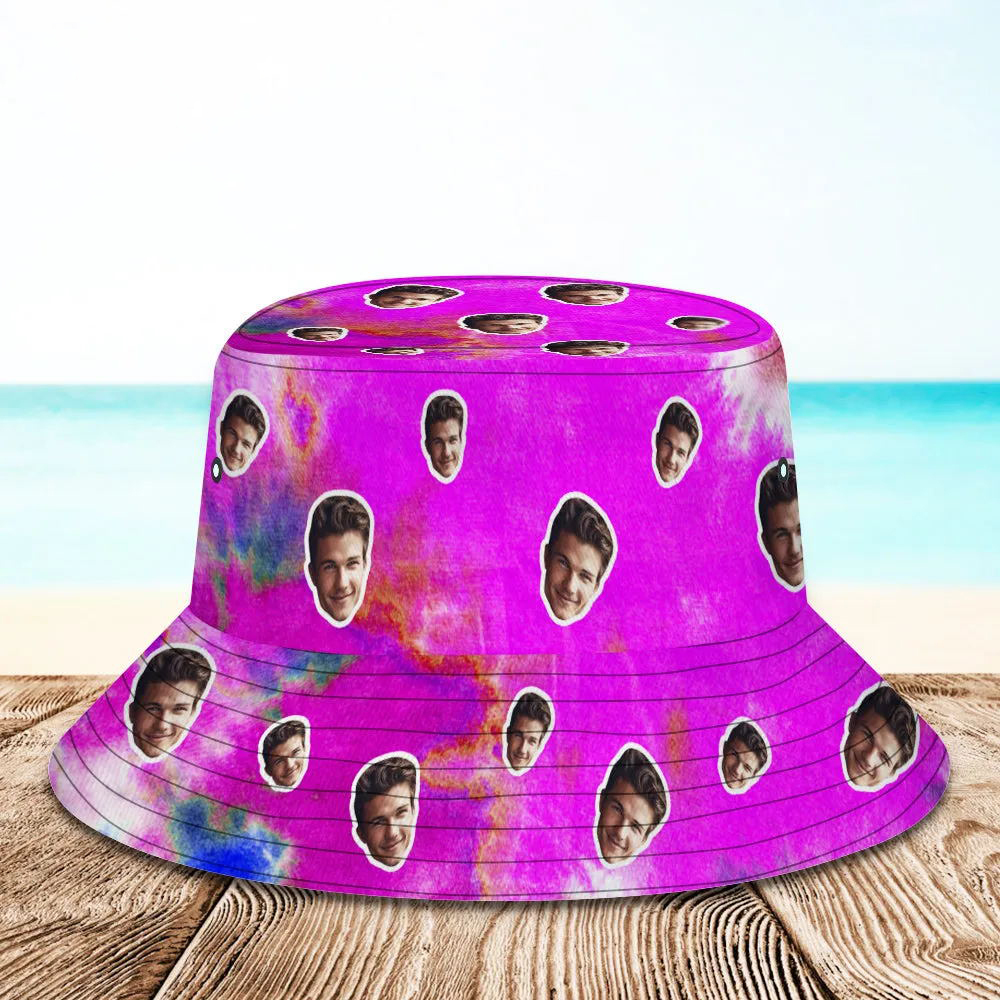 Custom Bucket Hat Unisex Face Bucket Hat Personalised Wide Brim Outdoor Summer Cap Hiking Beach Sports Hats Tie Dye - Violet