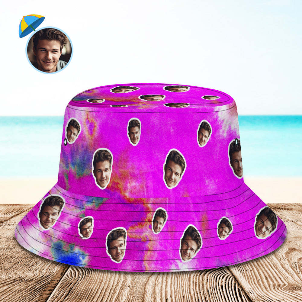 Custom Bucket Hat Unisex Face Bucket Hat Personalised Wide Brim Outdoor Summer Cap Hiking Beach Sports Hats Tie Dye - Violet - MyPhotoBoxerUk