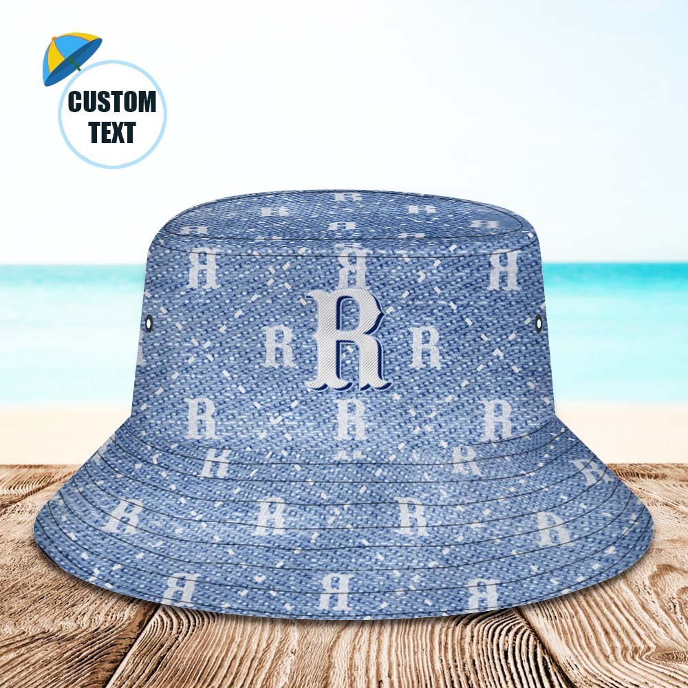 Custom Bucket Hat Unisex Blue Plaid Fisherman Hat Personalised Letter - MyPhotoBoxerUk