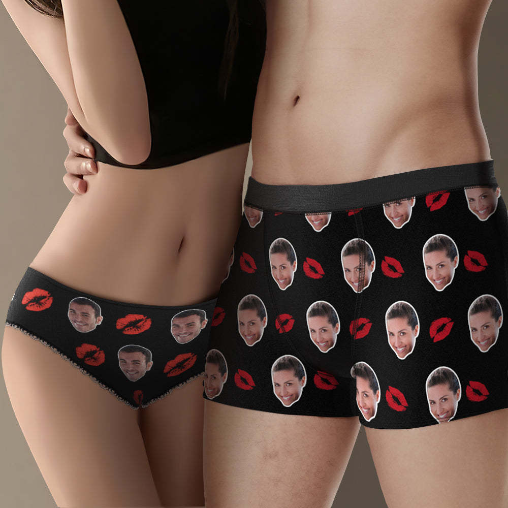 Custom Face Couple Matching Underwear Red Lipstick Personalised Funny Underwear Gift for Lovers