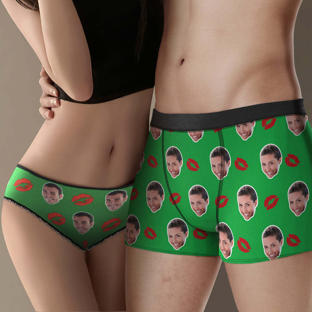 Custom Face Couple Matching Underwear Red Lipstick Personalised Colorful Funny Underwear Gift for Lovers