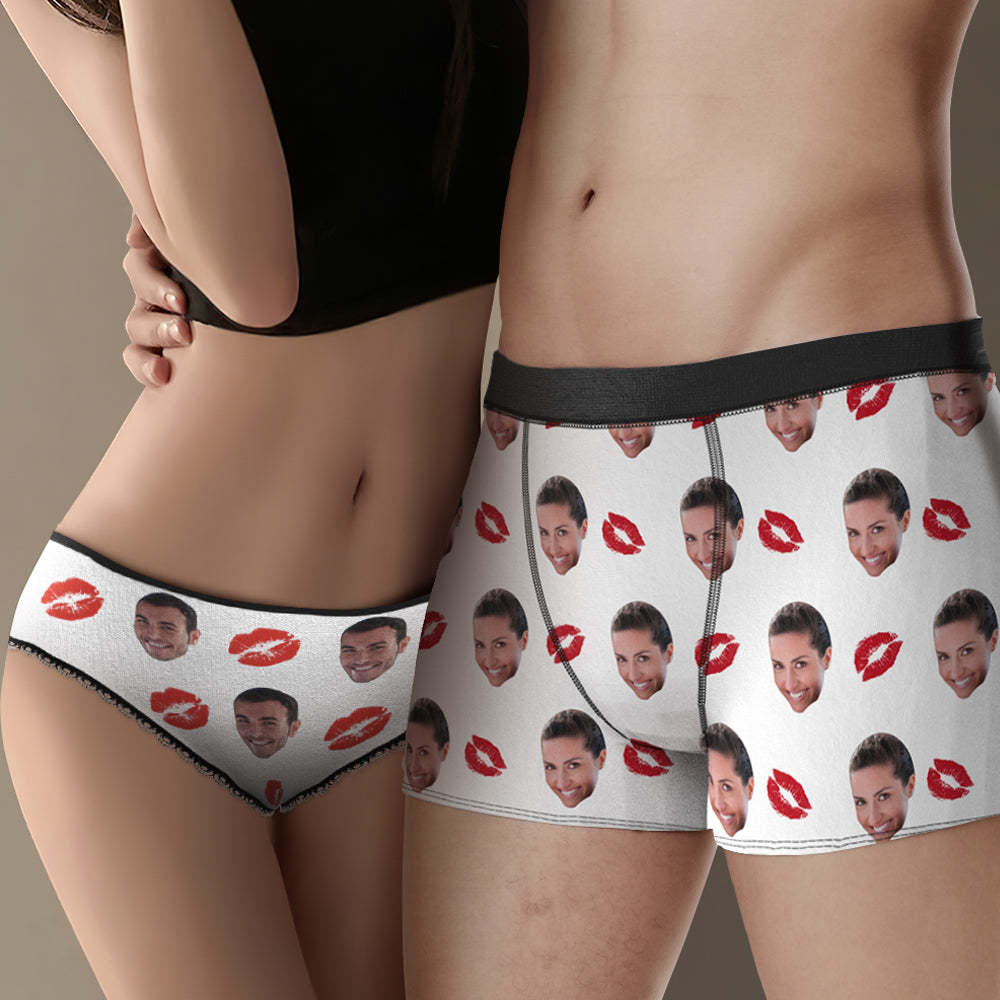 Custom Face Couple Matching Underwear Red Lipstick Personalised Funny Underwear Gift for Lovers