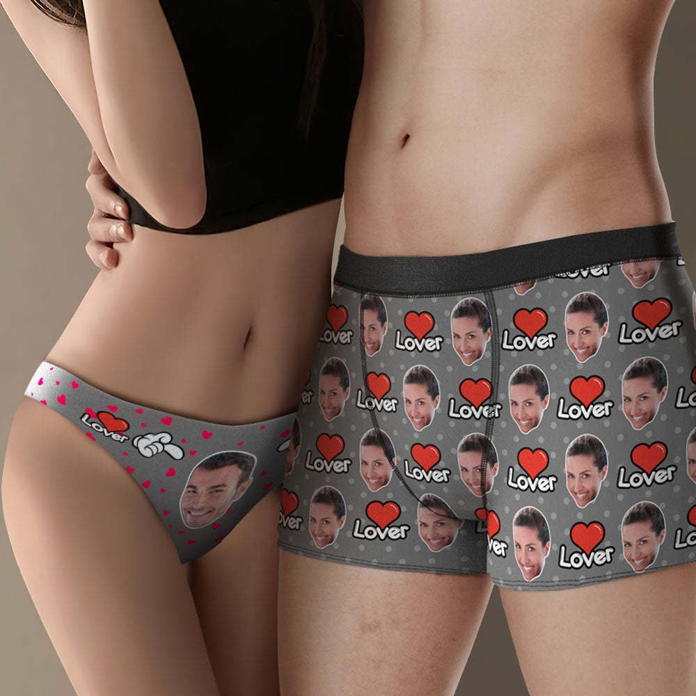 Custom Face Couple Matching Underwear Multicolor Sweet Lover Personalised Funny Underwear Valentine's Day Gift