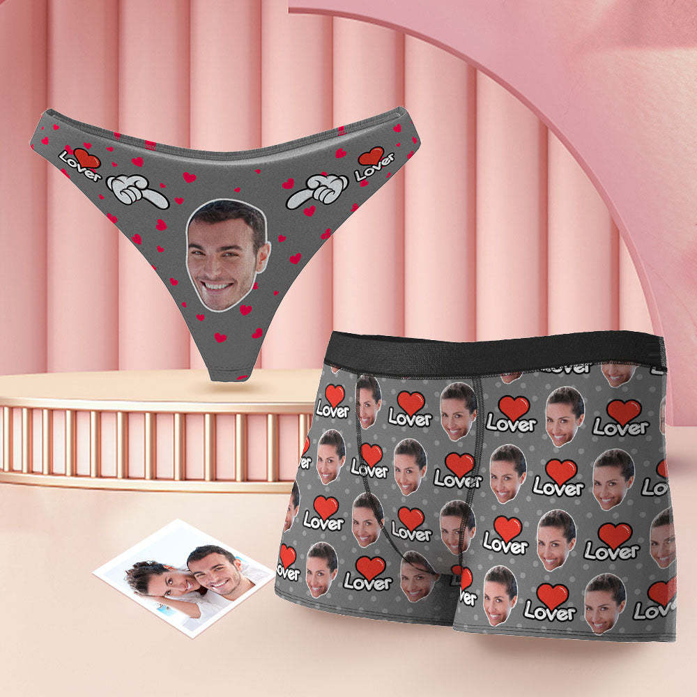 Custom Face Couple Matching Underwear Multicolor Sweet Lover Personalised Funny Underwear Valentine's Day Gift
