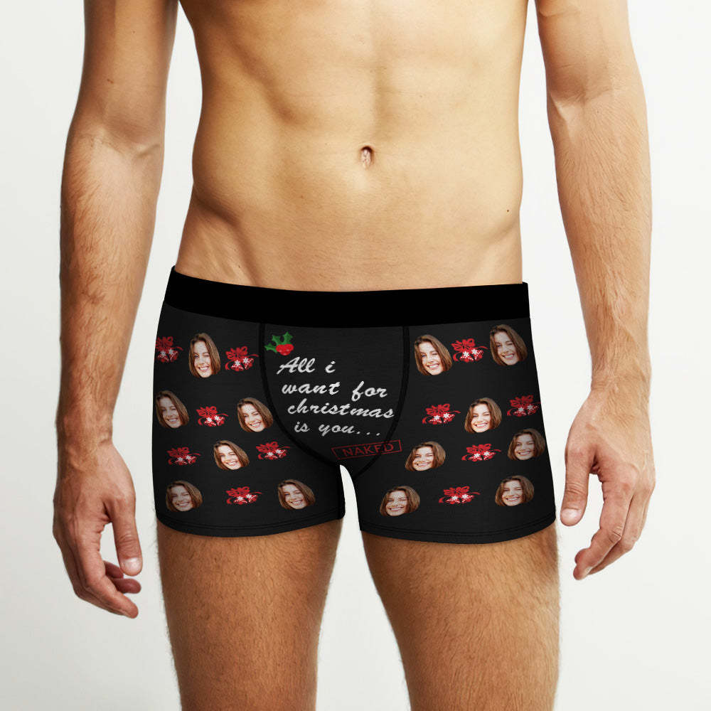 Custom Face Christmas Bells Boxers Briefs Personalised Mens Underwear Funny Briefs With Photo -All i Want for Christmas is You