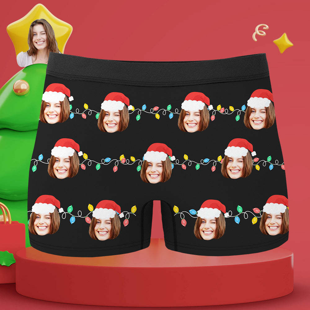 Custom Face Boxer Santa Claus Personalised Mens Underwear Santa Lanterns Christmas Gift