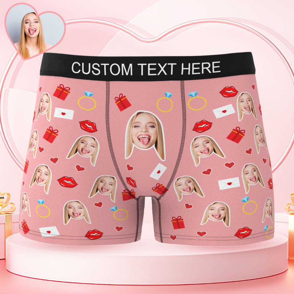 Custom Face Boxer with Text Inscribed Waist, Personalized Face Boxer Briefs, Valentine’s Day Gift for Him