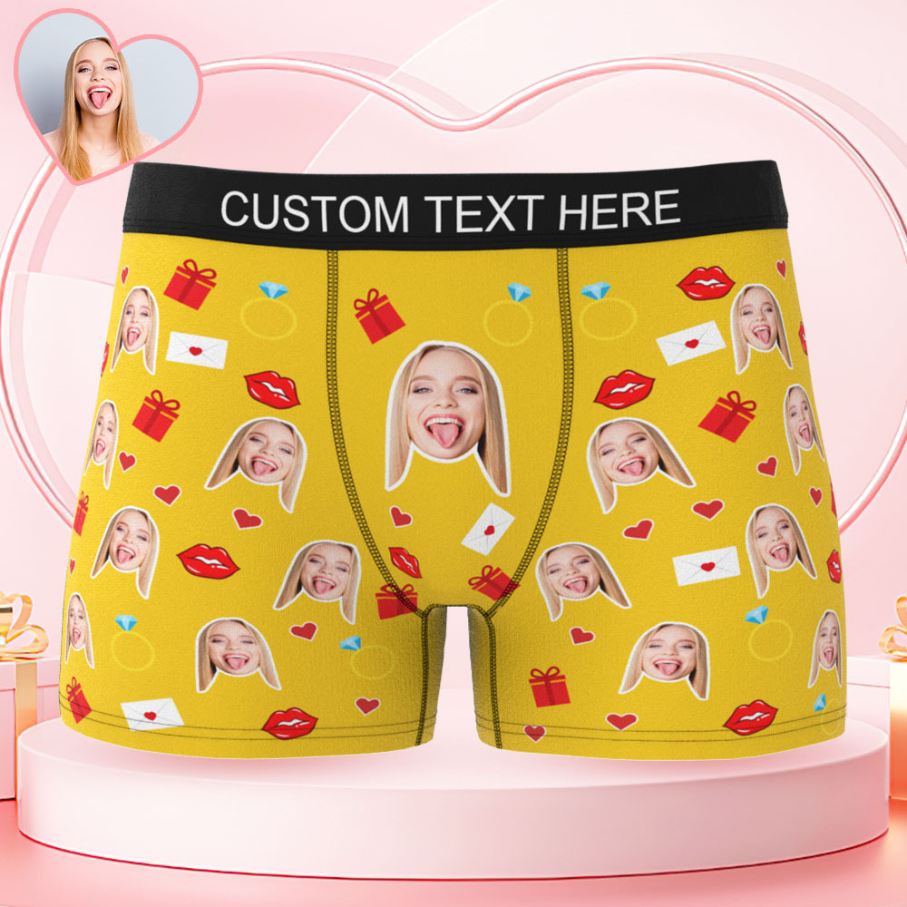 Custom Face Boxer with Text Inscribed Waist, Personalized Face Boxer Briefs, Valentine’s Day Gift for Him