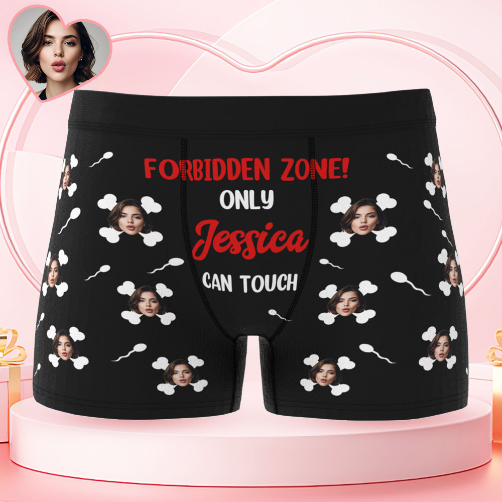 Custom Photo Men Boxer Briefs, Forbidden Zone Only Girlfriend Can Touch Underwear Men, Gifts For Valentine's Day, Wedding Anniversary Gift