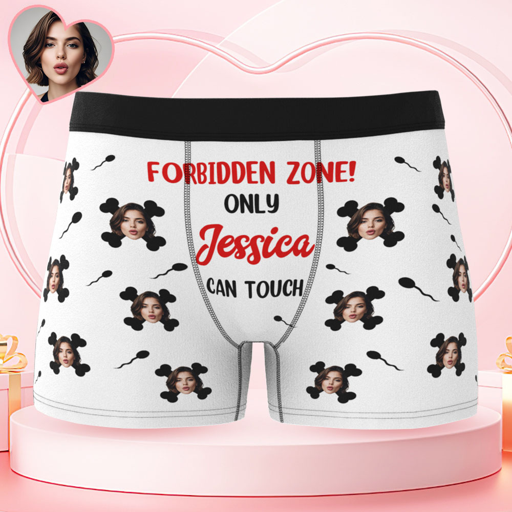 Custom Photo Men Boxer Briefs, Forbidden Zone Only Girlfriend Can Touch Underwear Men, Gifts For Valentine's Day, Wedding Anniversary Gift